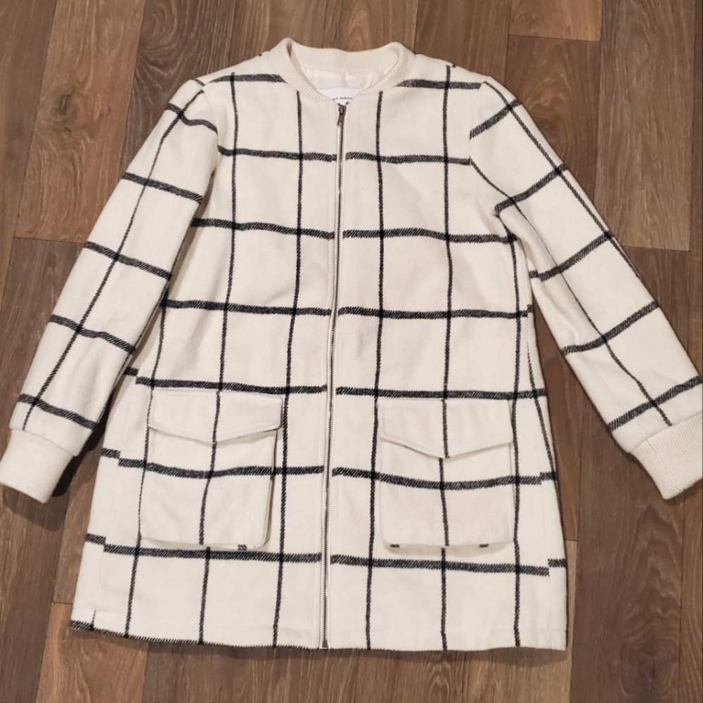 Cupcakes & Cashmere BELVA Ivory Full Zip Jacket Relaxed Fit Oversized Shacket XS